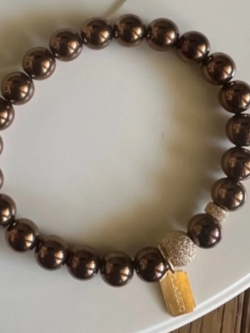 Classic 8mm Bronze Hematite Stretch Bracelet Gold Filled Accents | Minimalist